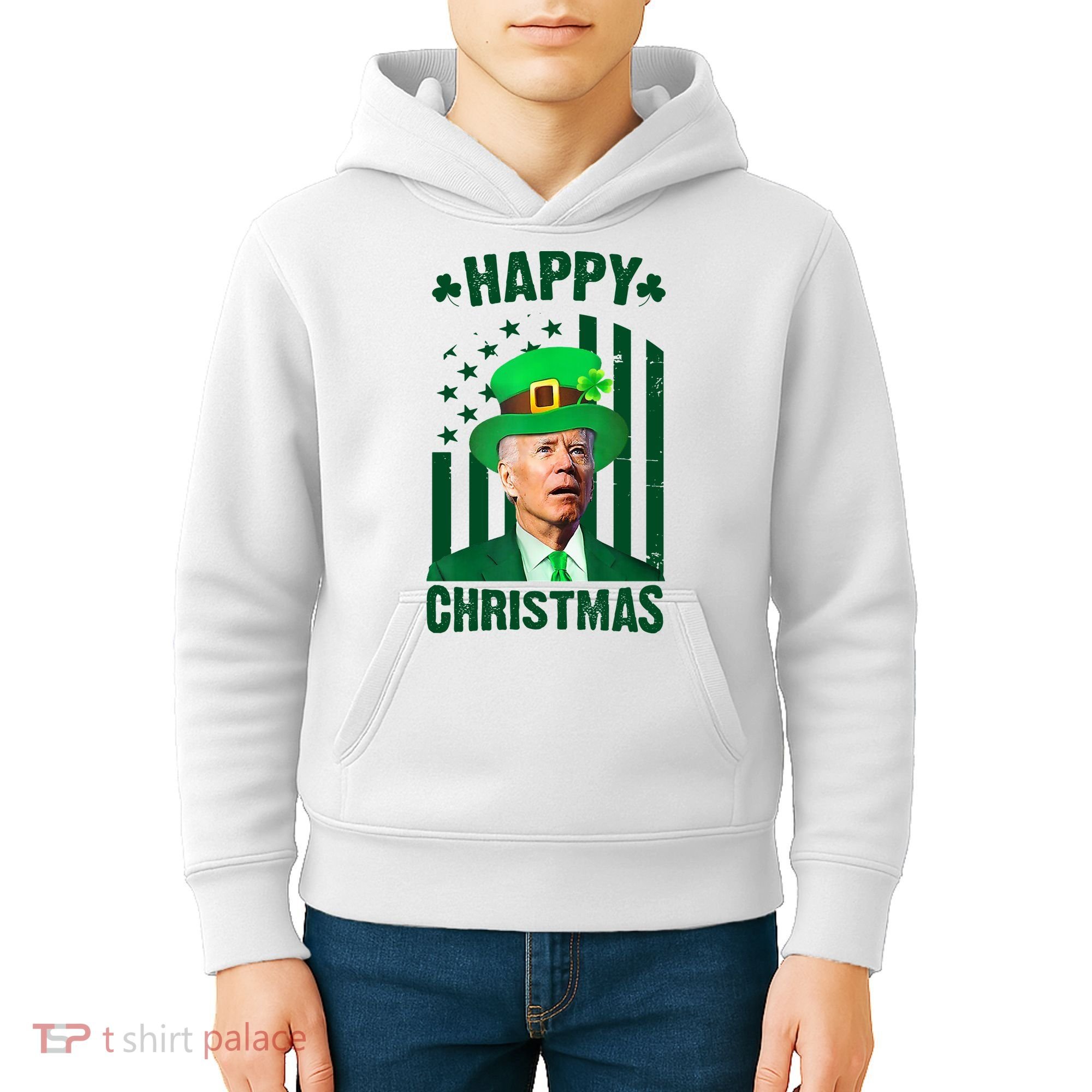 Happy Christmas Joe Biden Funny St Patrick's Day Kids Hoodie