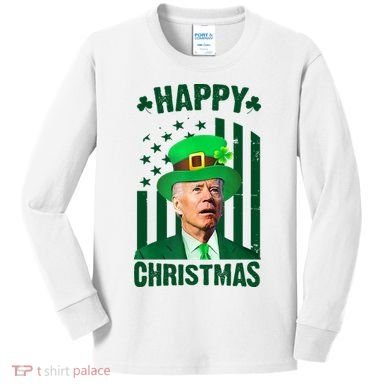 Happy Christmas Joe Biden Funny St Patrick's Day Kids Long Sleeve Shirt