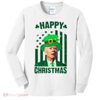Happy Christmas Joe Biden Funny St Patrick's Day Kids Long Sleeve Shirt thumb 0