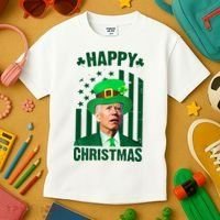 Happy Christmas Joe Biden Funny St Patrick's Day Kids T-Shirt thumb 3