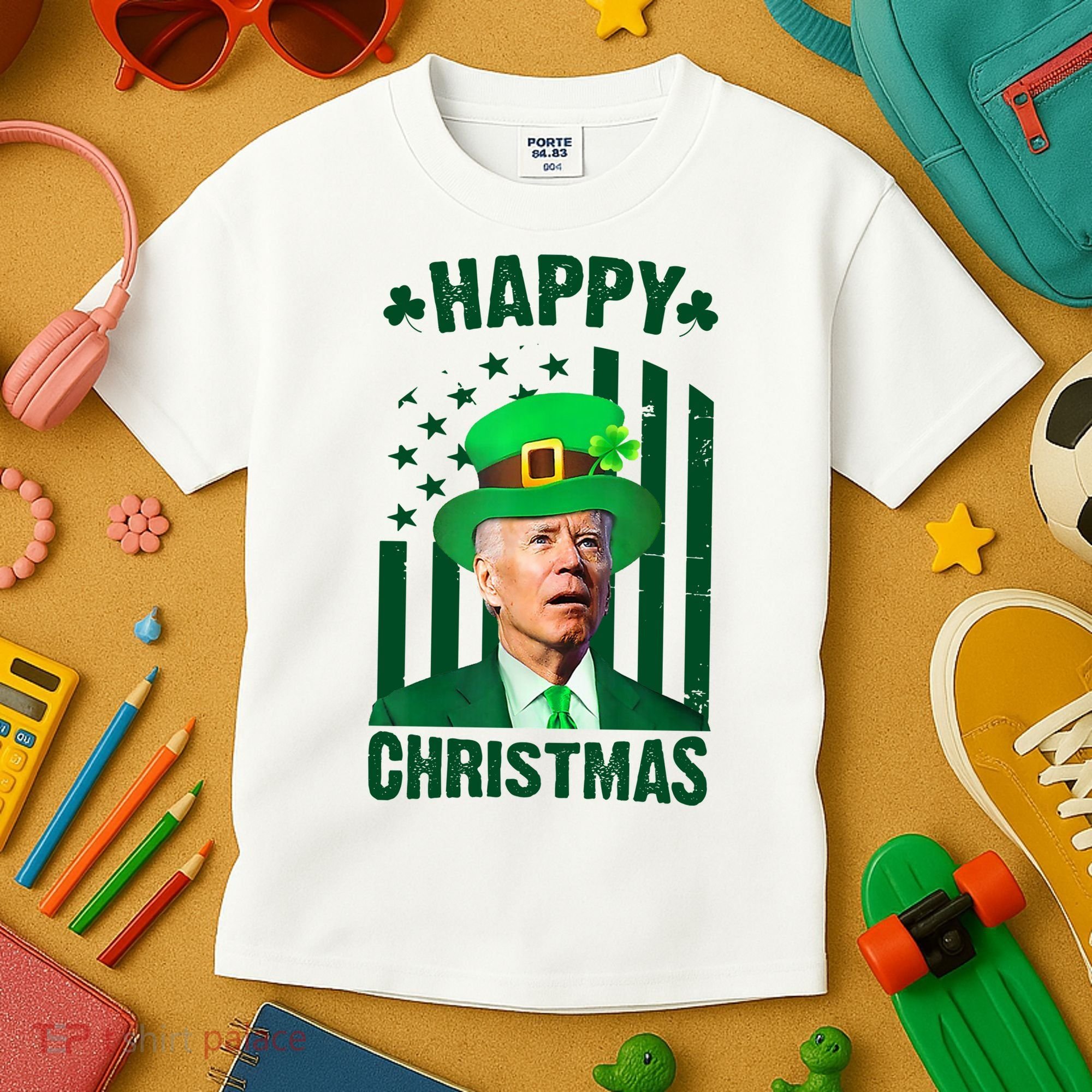 Happy Christmas Joe Biden Funny St Patrick's Day Kids T-Shirt