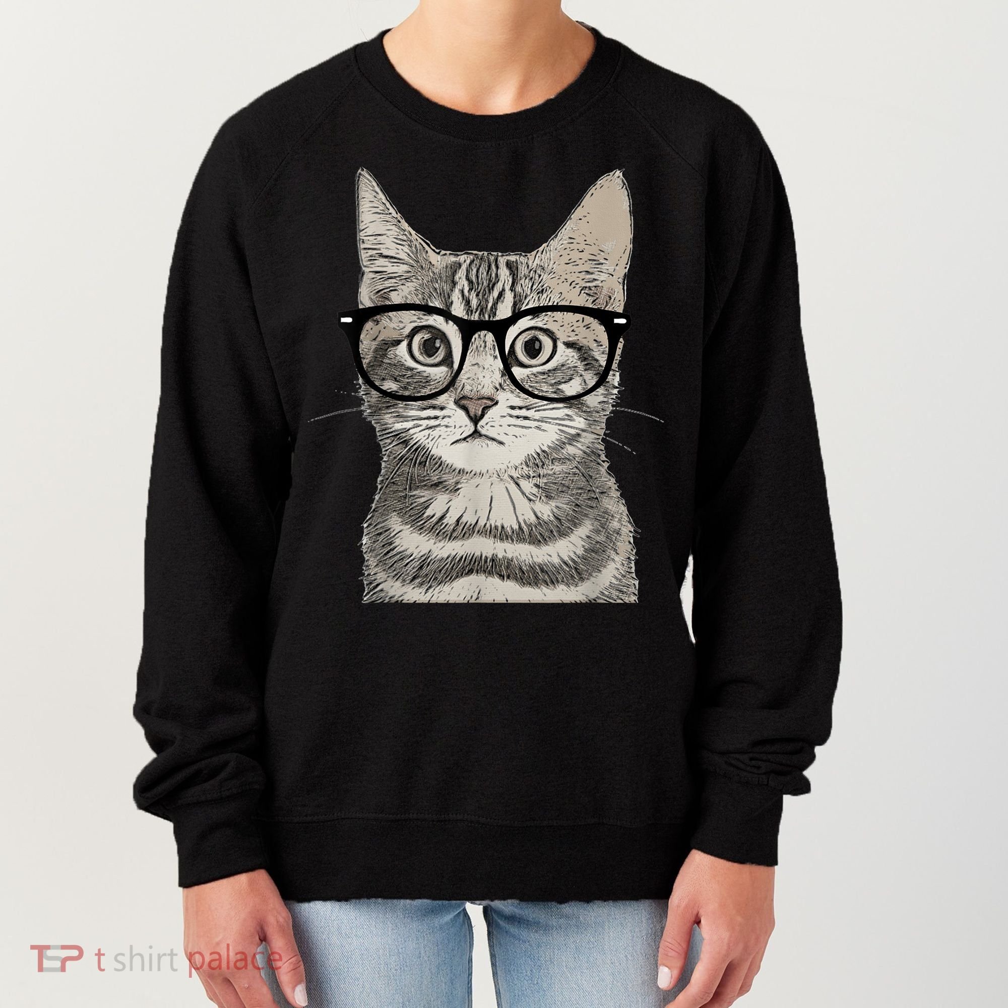 Hipster Cat Kitten Spectacles Eye Glasses Funny Cute Women's Sweatshirt