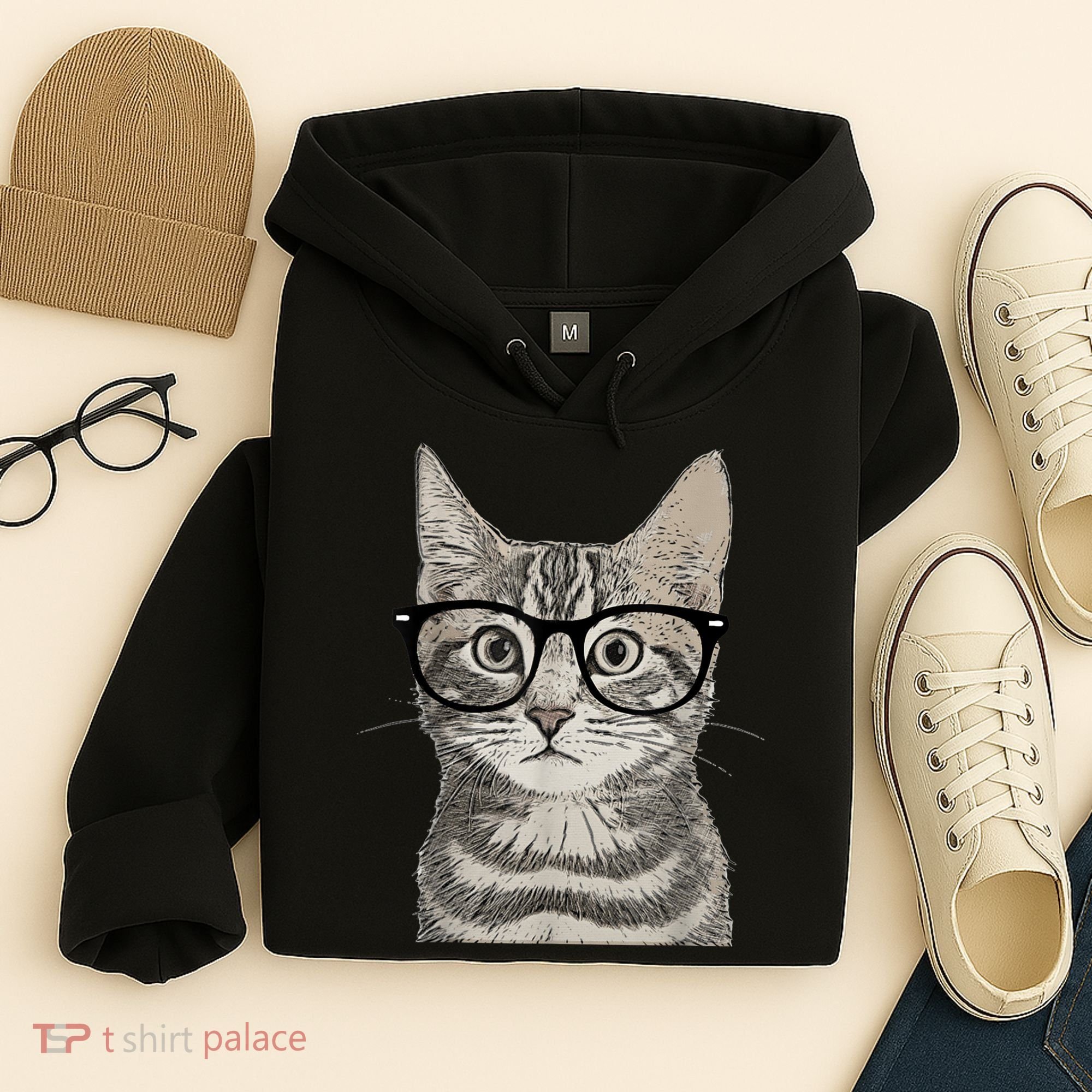 Hipster Cat Kitten Spectacles Eye Glasses Funny Cute Hoodie