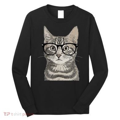 Hipster Cat Kitten Spectacles Eye Glasses Funny Cute Long Sleeve Shirt