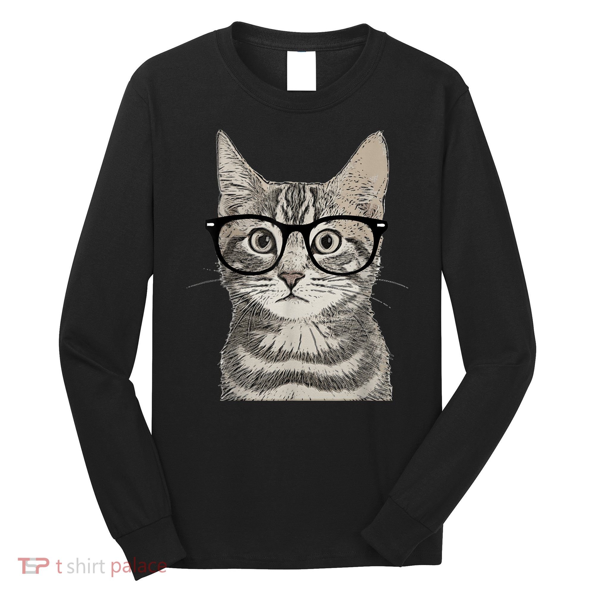 Hipster Cat Kitten Spectacles Eye Glasses Funny Cute Long Sleeve Shirt