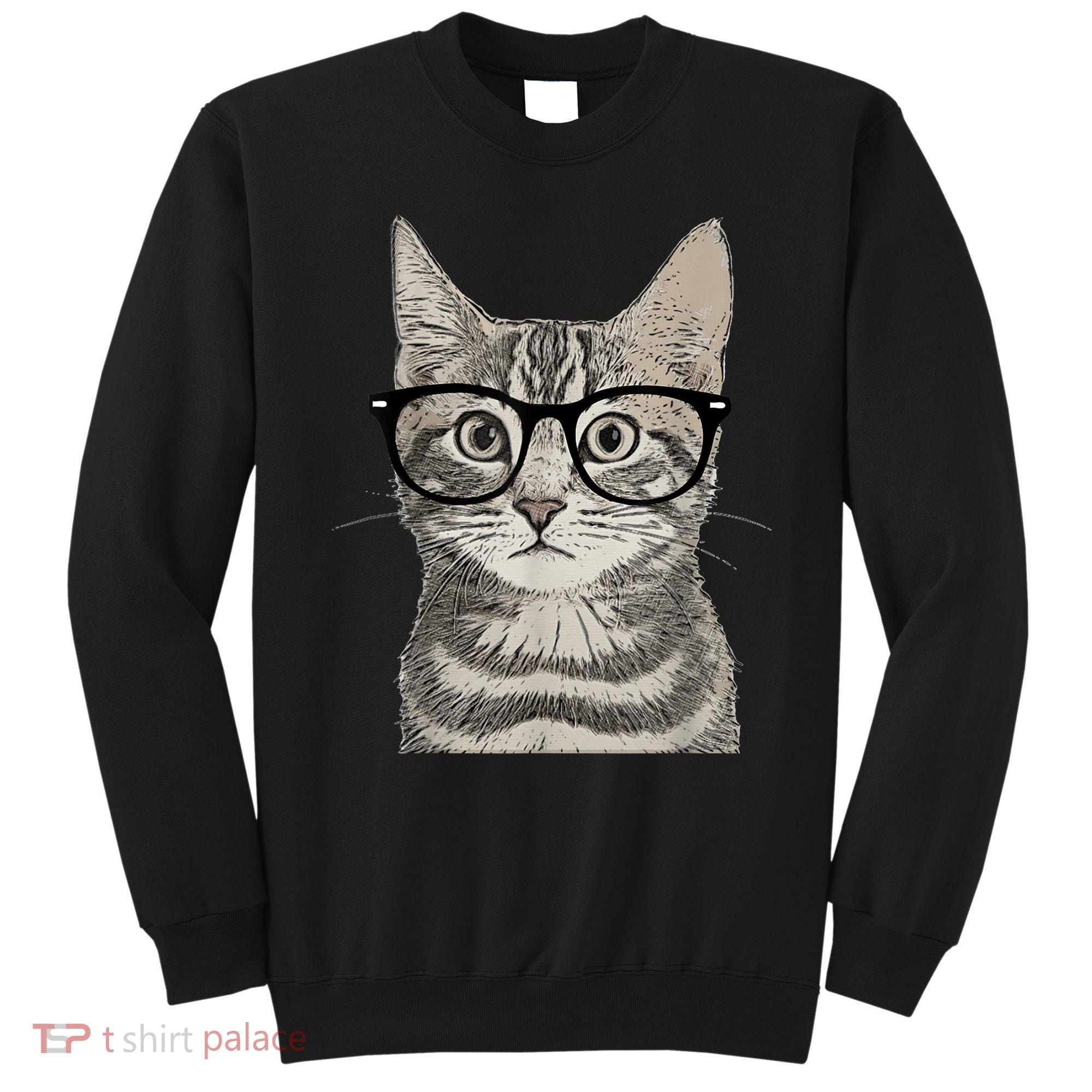 Hipster Cat Kitten Spectacles Eye Glasses Funny Cute Sweatshirt