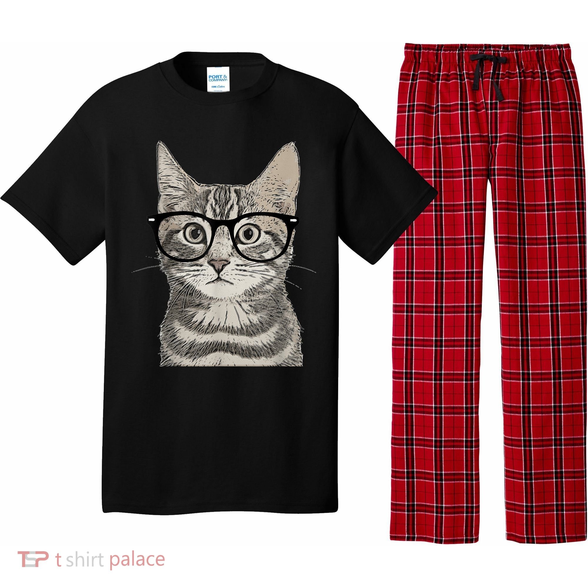 Hipster Cat Kitten Spectacles Eye Glasses Funny Cute Pajama Set
