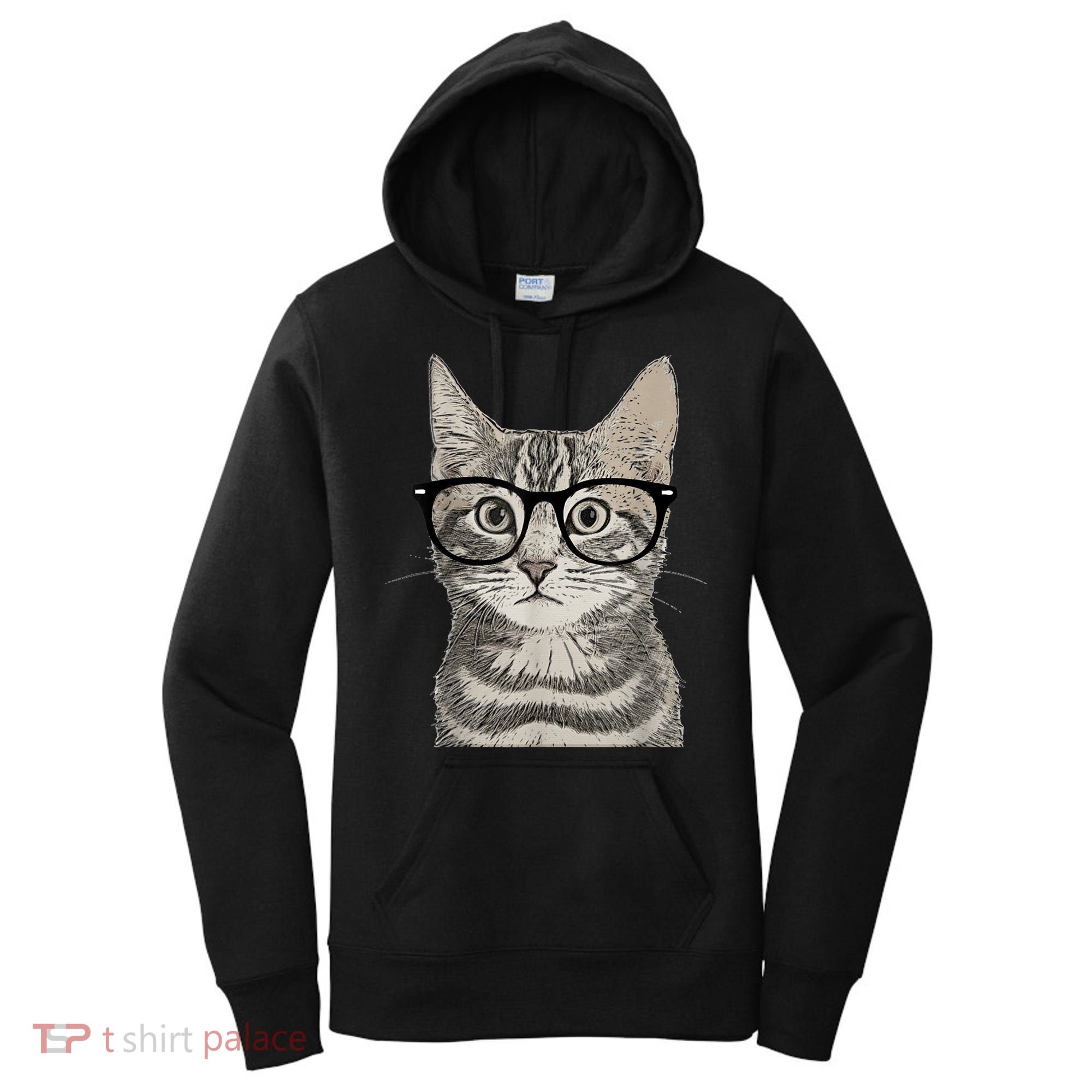 Hipster Cat Kitten Spectacles Eye Glasses Funny Cute Women's Hoodie