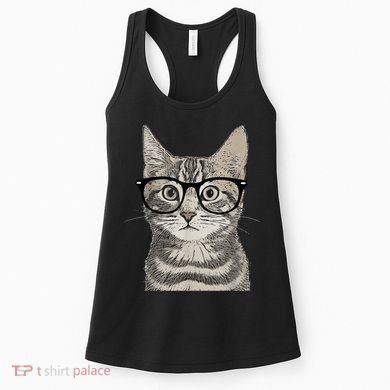Hipster Cat Kitten Spectacles Eye Glasses Funny Cute Women's Tank Top