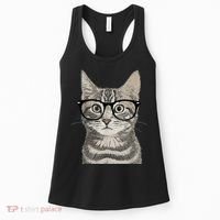 Hipster Cat Kitten Spectacles Eye Glasses Funny Cute Women's Tank Top thumb 0