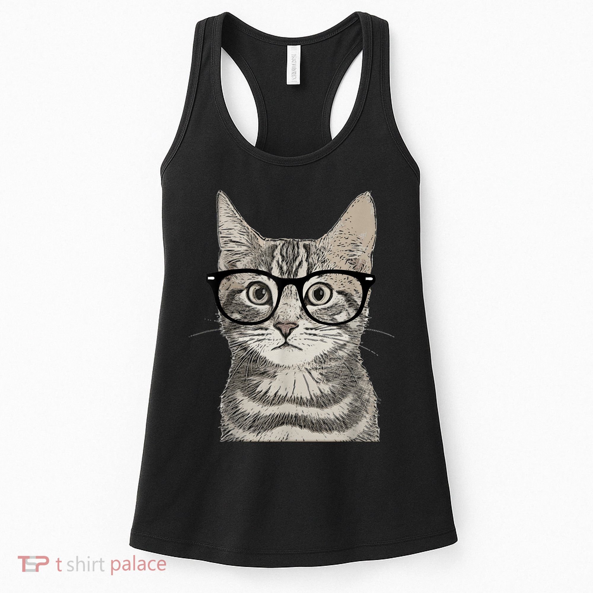 Hipster Cat Kitten Spectacles Eye Glasses Funny Cute Women's Tank Top