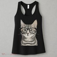Hipster Cat Kitten Spectacles Eye Glasses Funny Cute Women's Tank Top thumb 3
