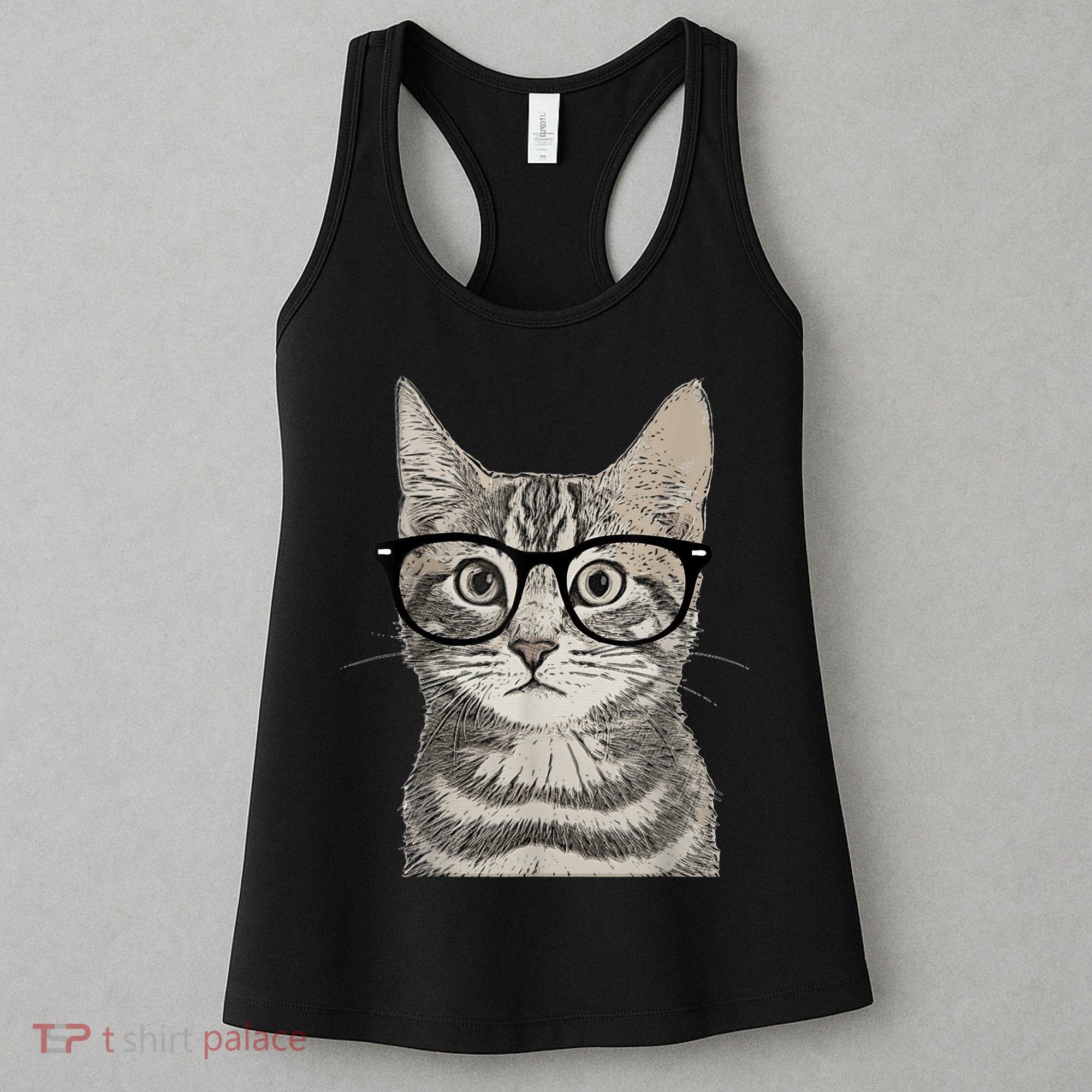 Hipster Cat Kitten Spectacles Eye Glasses Funny Cute Women's Tank Top