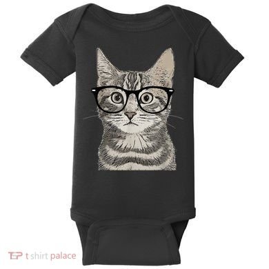 Hipster Cat Kitten Spectacles Eye Glasses Funny Cute Baby Bodysuit