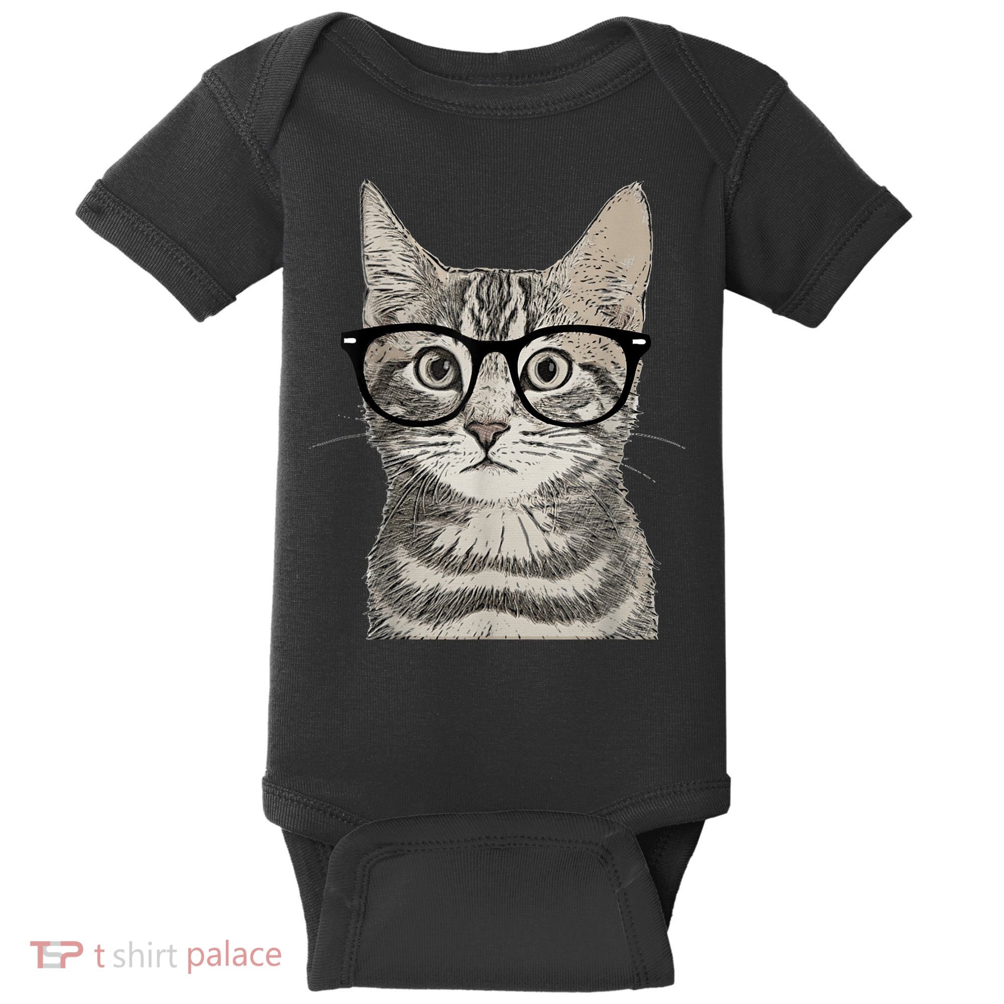 Hipster Cat Kitten Spectacles Eye Glasses Funny Cute Baby Bodysuit