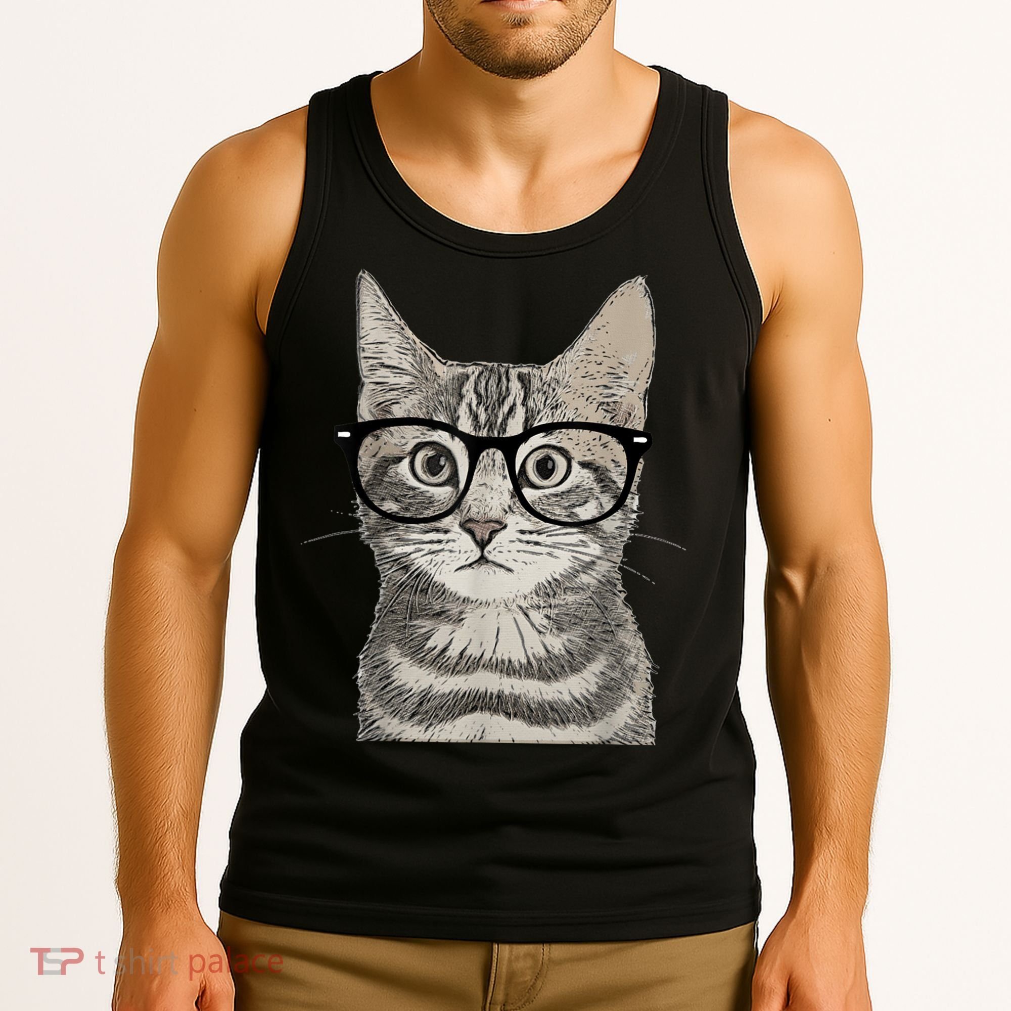 Hipster Cat Kitten Spectacles Eye Glasses Funny Cute Tank Top