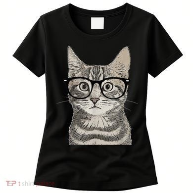 Hipster Cat Kitten Spectacles Eye Glasses Funny Cute Women's T-Shirt