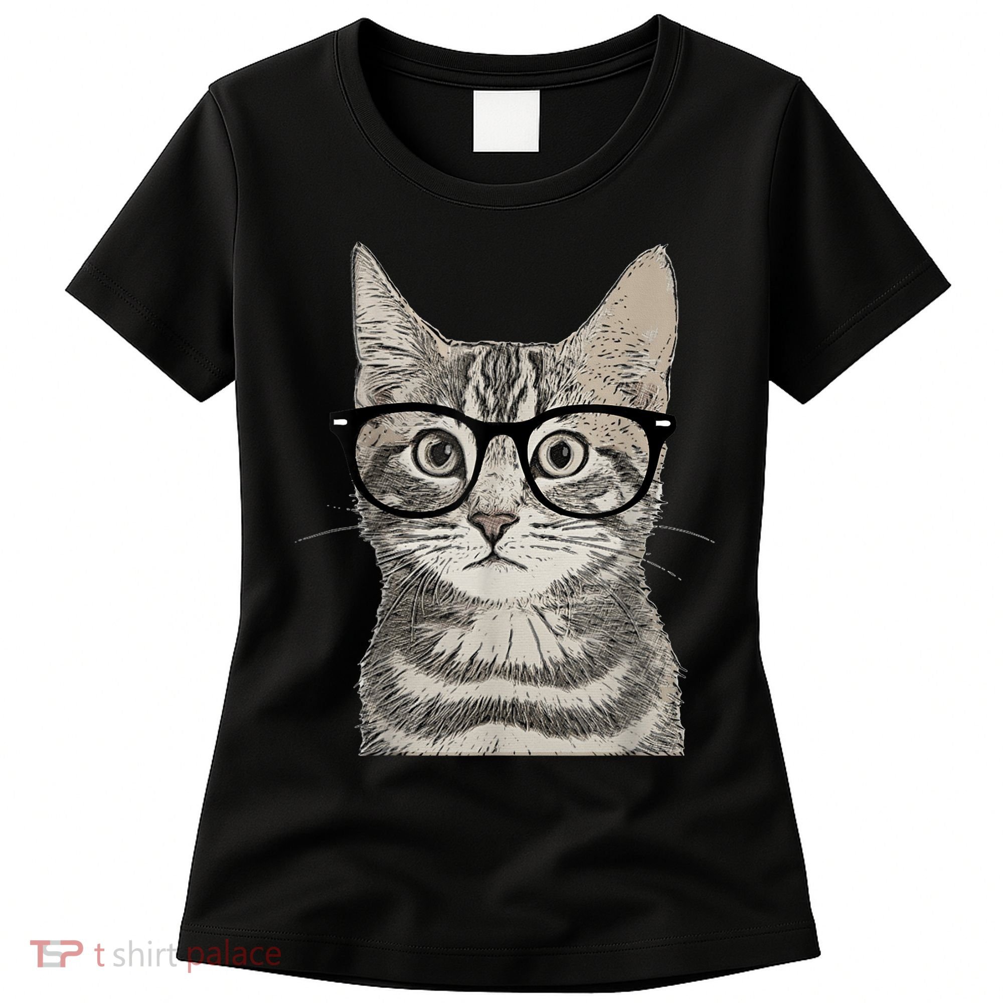 Hipster Cat Kitten Spectacles Eye Glasses Funny Cute Women's T-Shirt