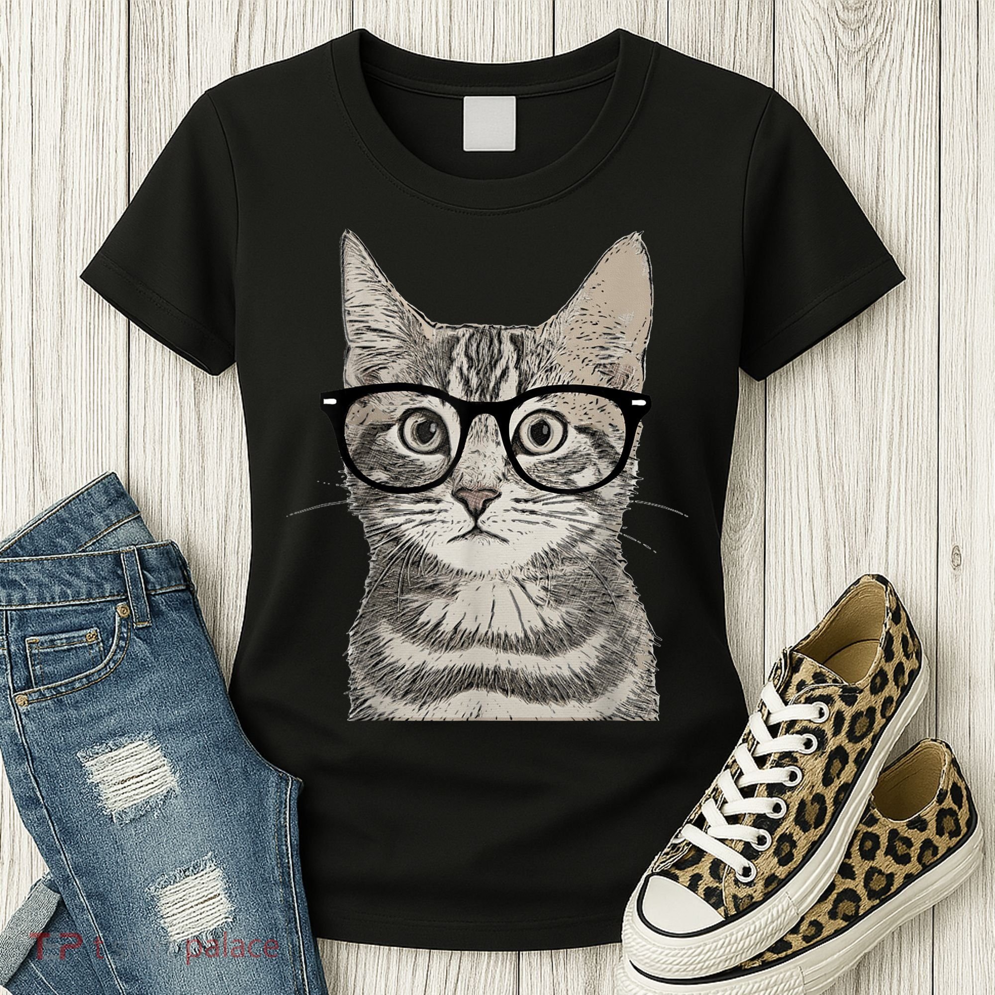 Hipster Cat Kitten Spectacles Eye Glasses Funny Cute Women's T-Shirt