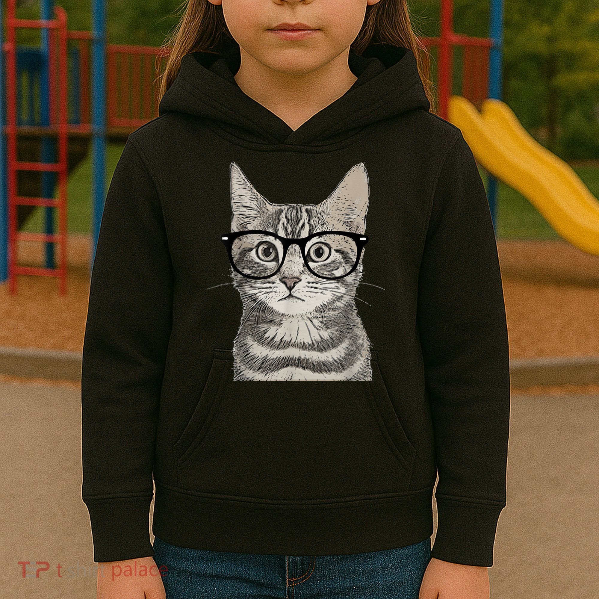 Hipster Cat Kitten Spectacles Eye Glasses Funny Cute Kids Hoodie
