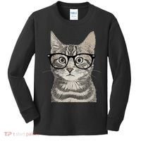 Hipster Cat Kitten Spectacles Eye Glasses Funny Cute Kids Long Sleeve Shirt thumb 0