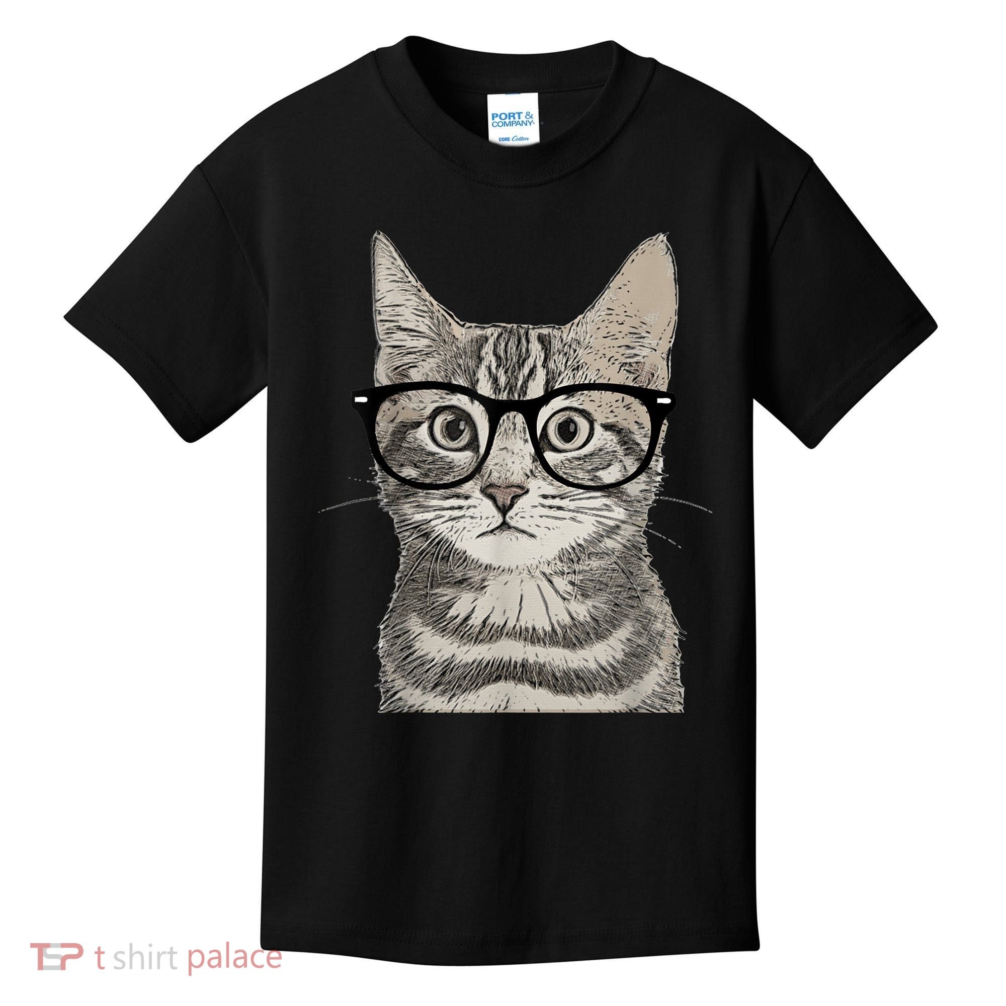 Hipster Cat Kitten Spectacles Eye Glasses Funny Cute Kids T-Shirt