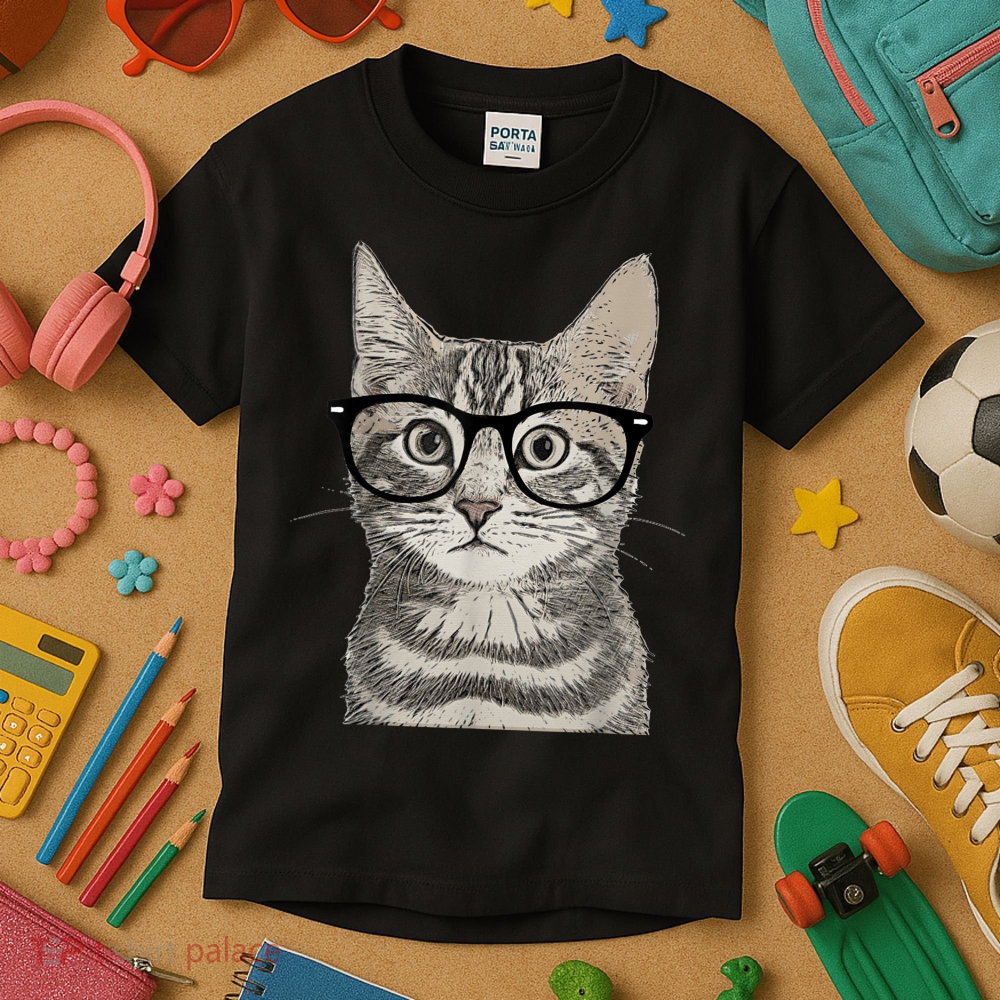Hipster Cat Kitten Spectacles Eye Glasses Funny Cute Kids T-Shirt
