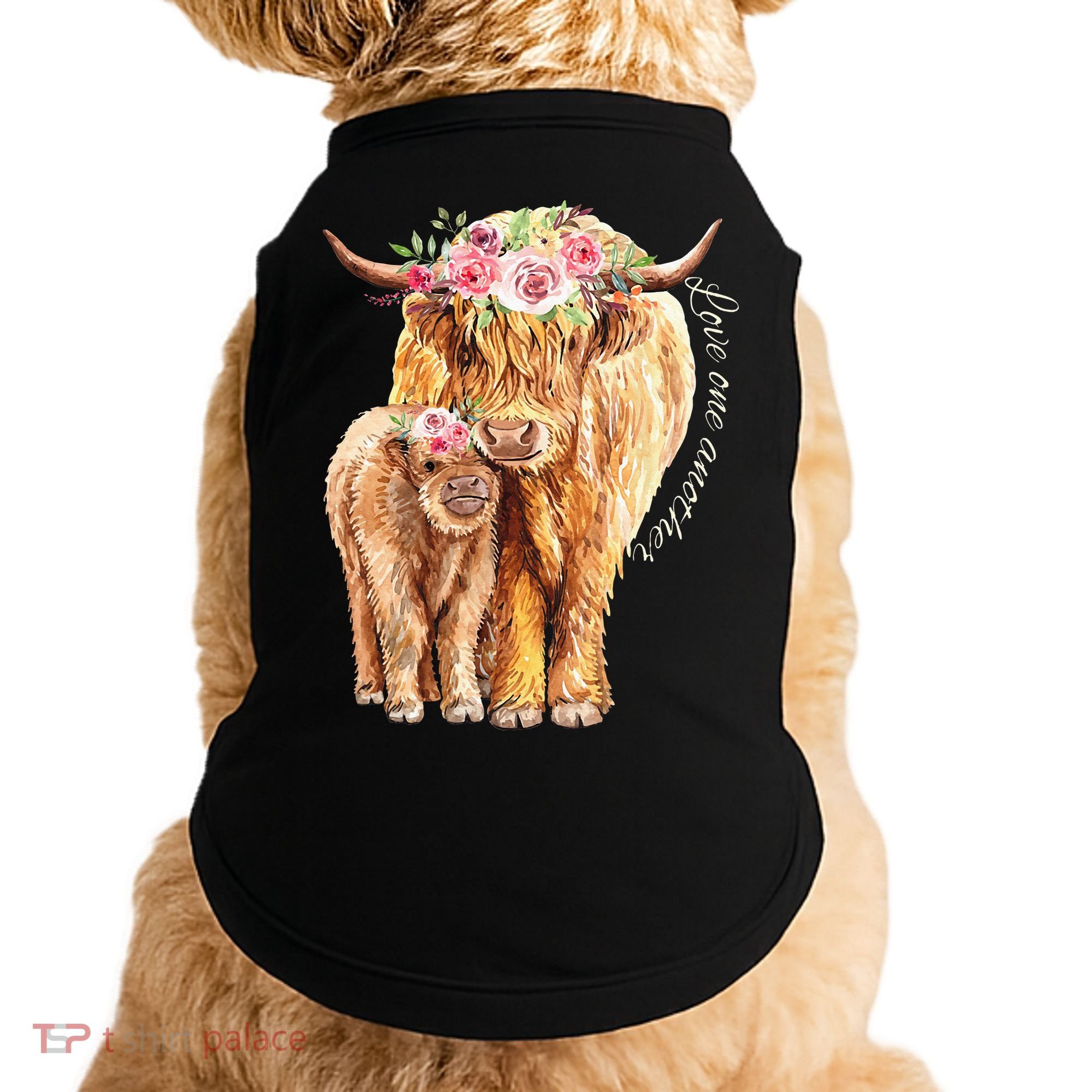 Highland Cattle Lover Cow Calf Farm Love One Another Cute Doggie Tank