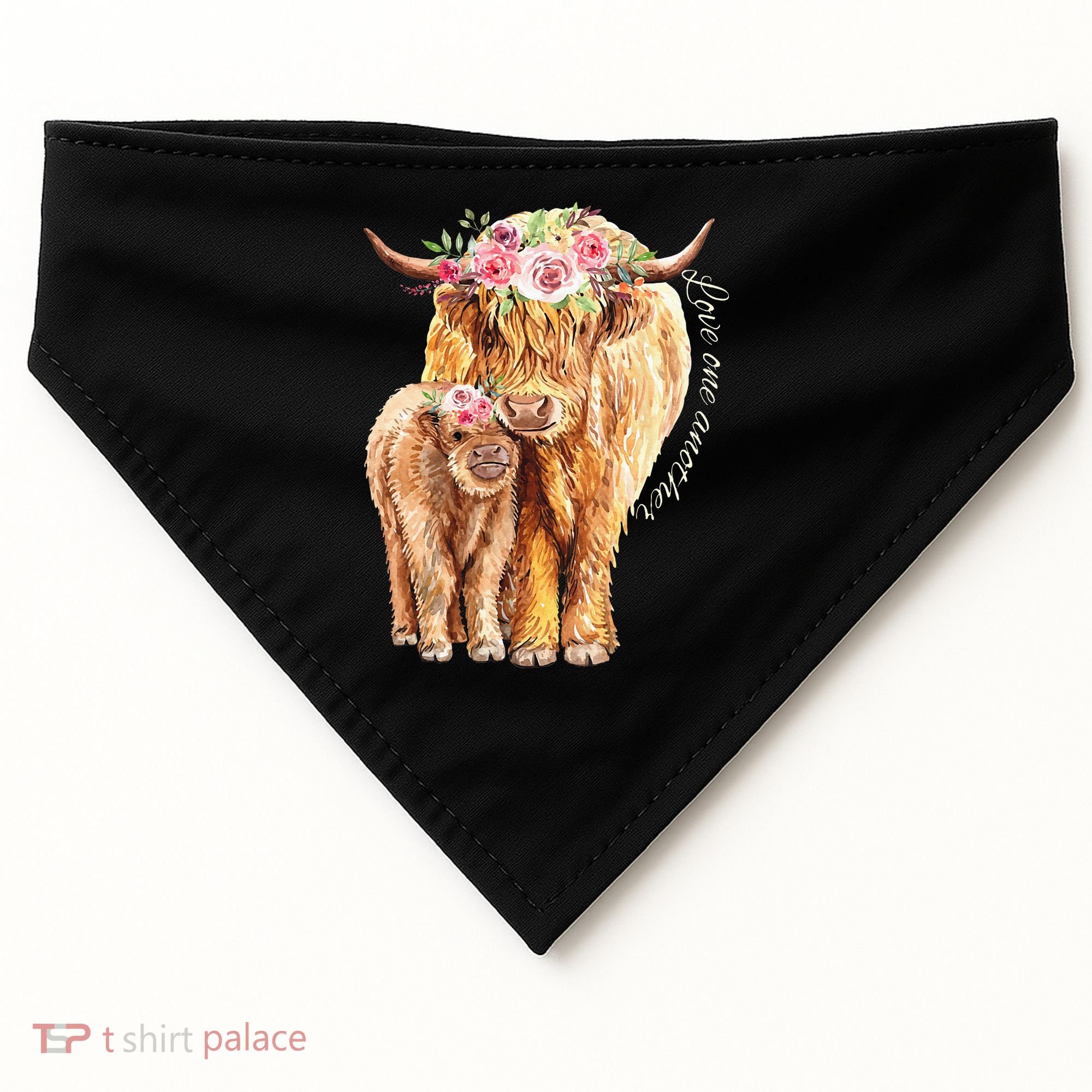 Highland Cattle Lover Cow Calf Farm Love One Another Cute USA-Made Doggie Bandana