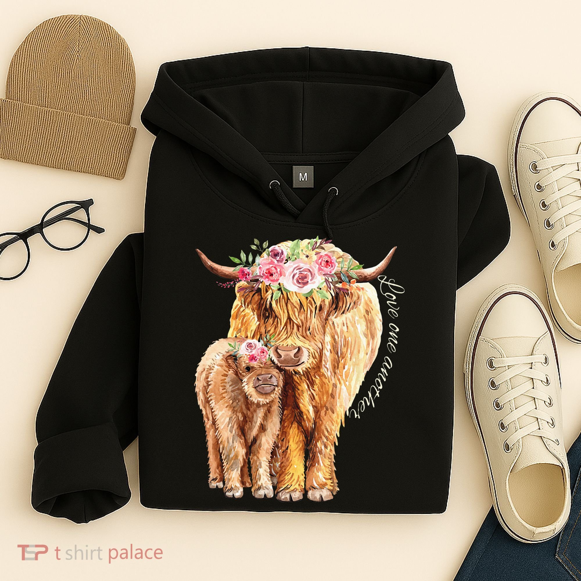 Highland Cattle Lover Cow Calf Farm Love One Another Cute Hoodie