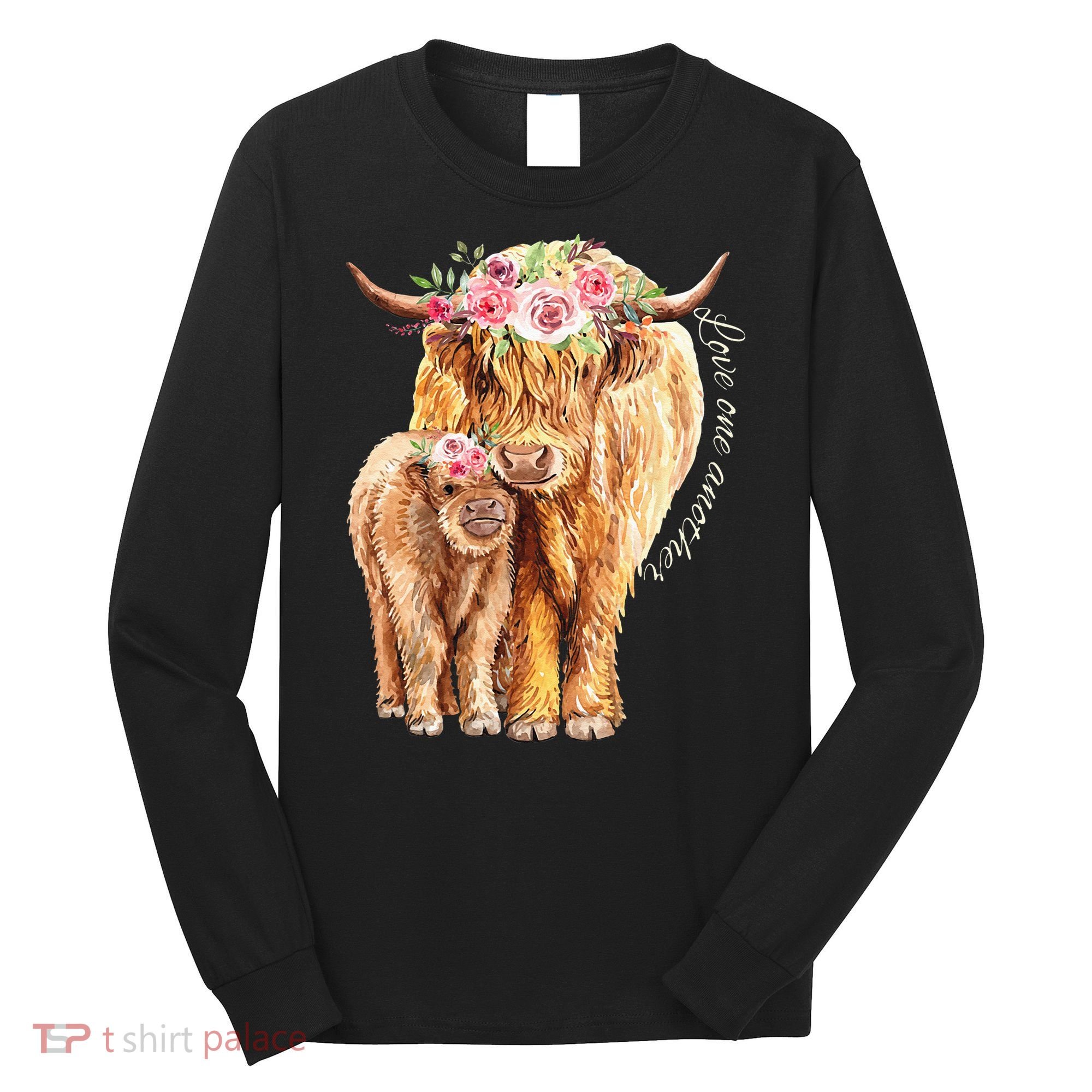 Highland Cattle Lover Cow Calf Farm Love One Another Cute Long Sleeve Shirt