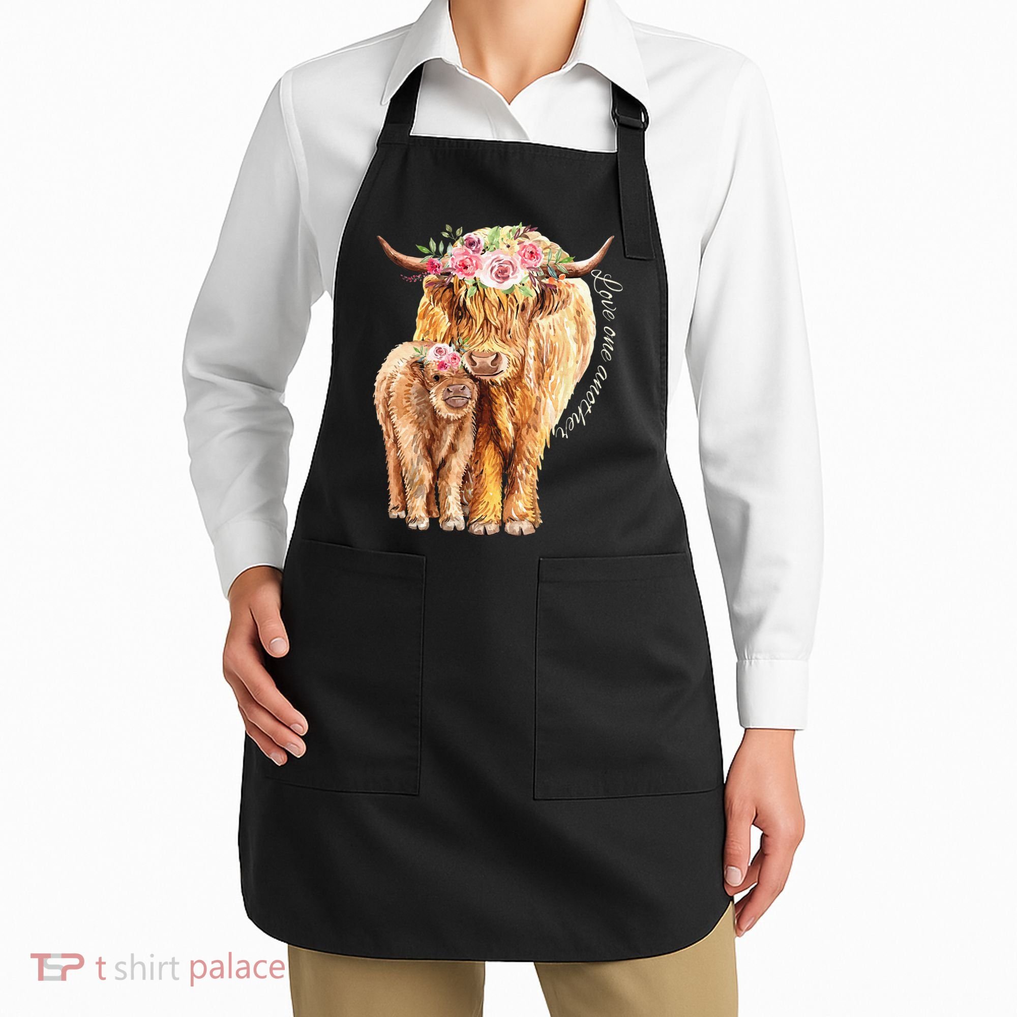 Highland Cattle Lover Cow Calf Farm Love One Another Cute Apron