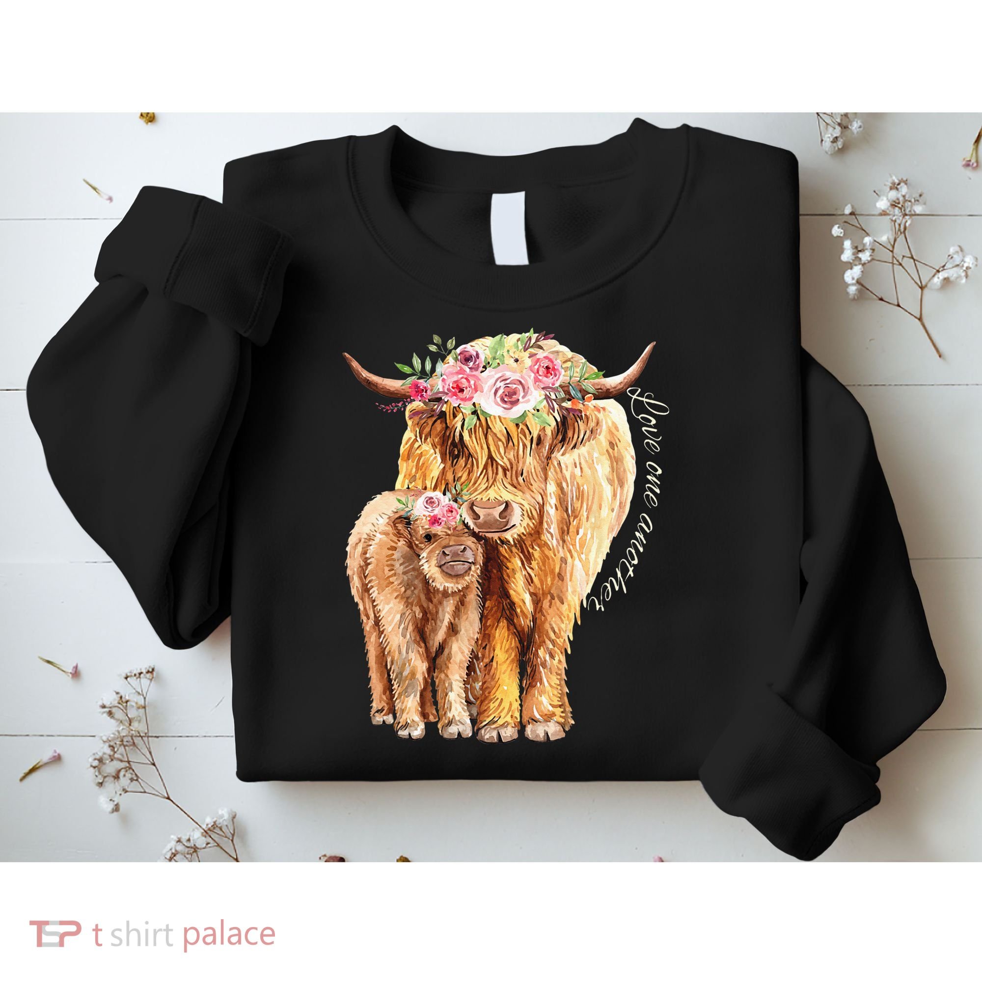 Highland Cattle Lover Cow Calf Farm Love One Another Cute Sweatshirt