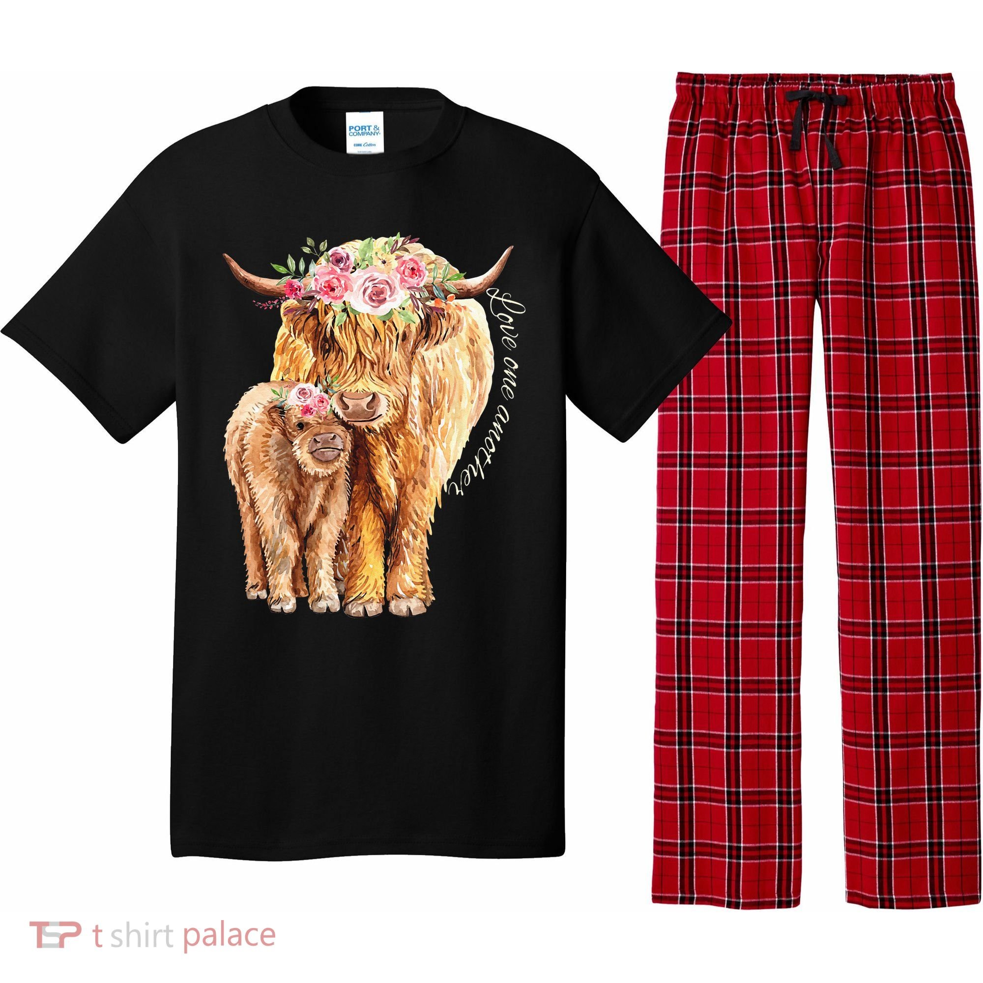 Highland Cattle Lover Cow Calf Farm Love One Another Cute Pajama Set