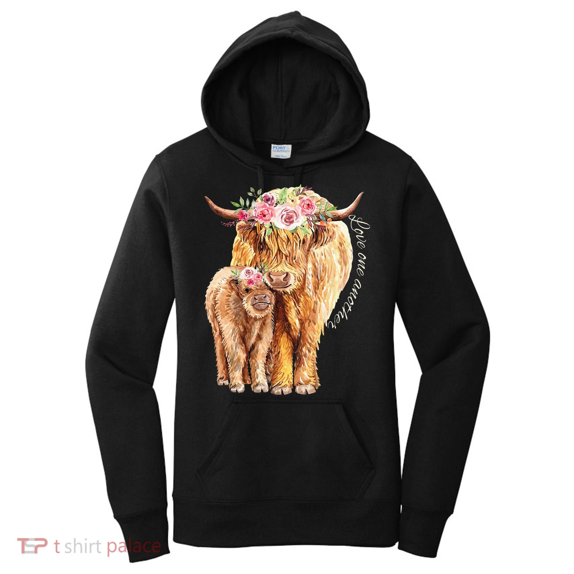 Highland Cattle Lover Cow Calf Farm Love One Another Cute Women's Hoodie