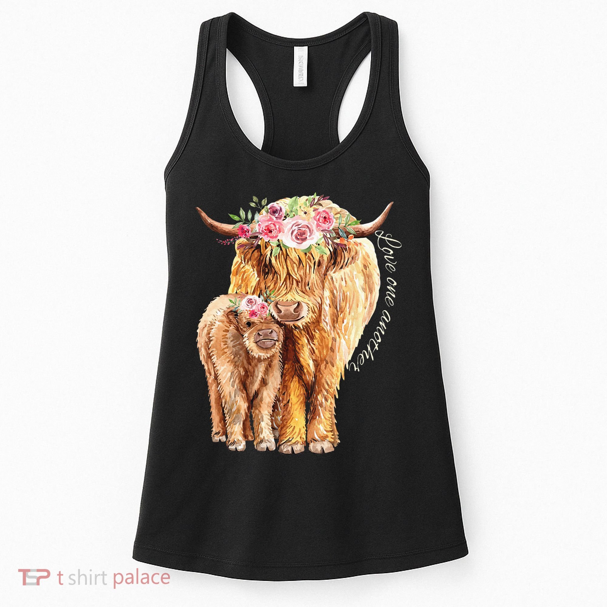 Highland Cattle Lover Cow Calf Farm Love One Another Cute Women's Tank Top