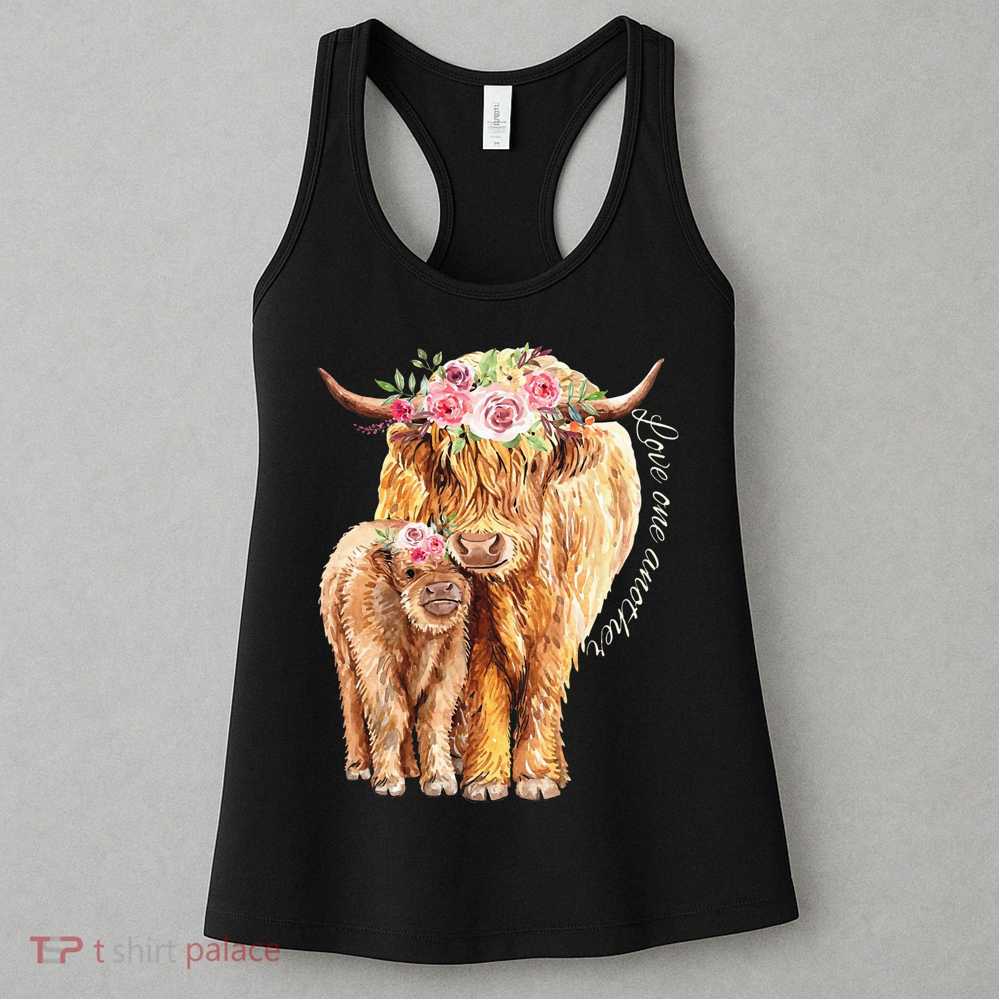 Highland Cattle Lover Cow Calf Farm Love One Another Cute Women's Tank Top