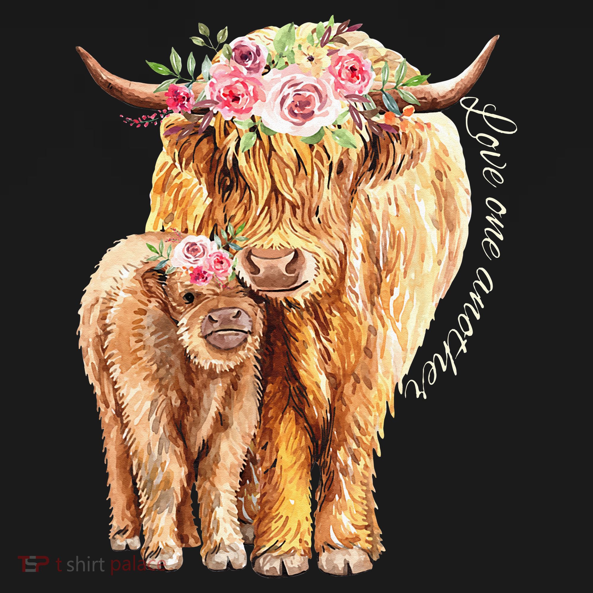 Highland Cattle Lover Cow Calf Farm Love One Another Cute Women's Tank Top