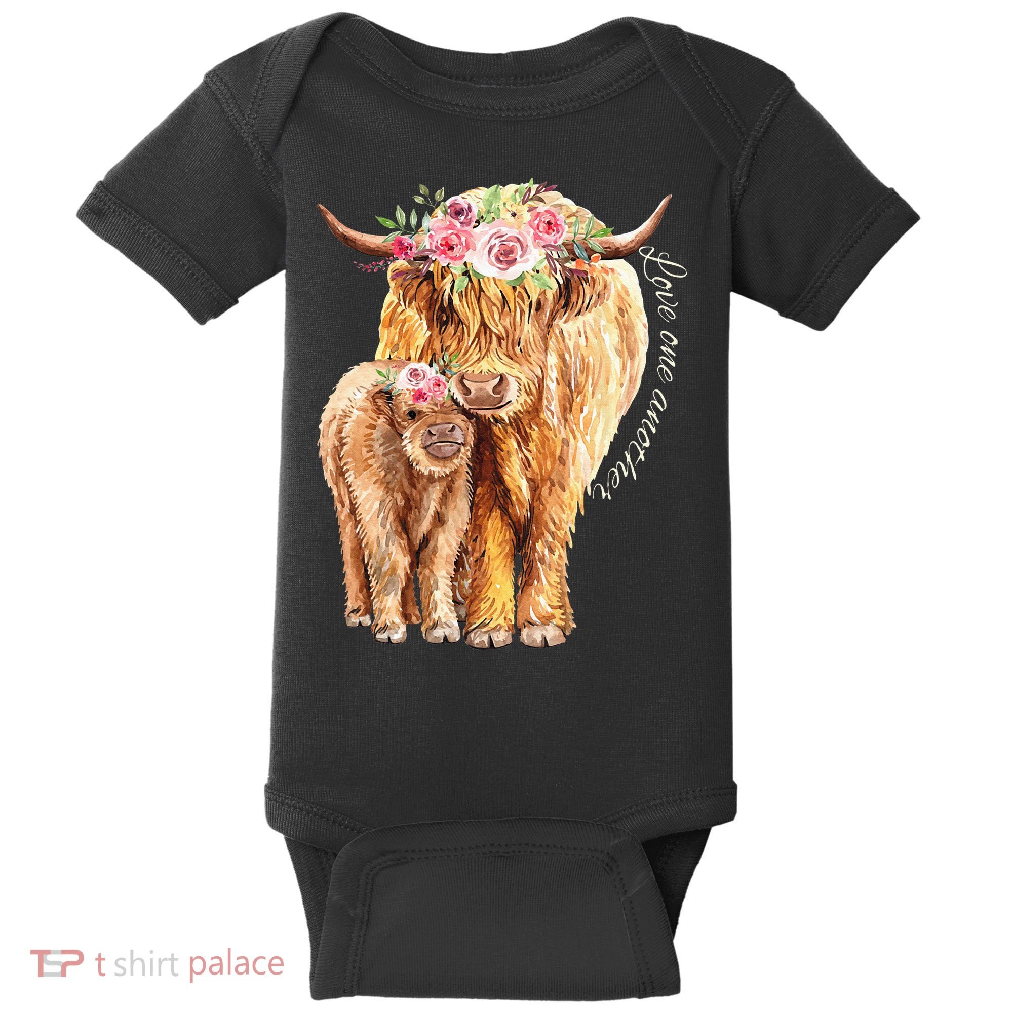 Highland Cattle Lover Cow Calf Farm Love One Another Cute Baby Bodysuit