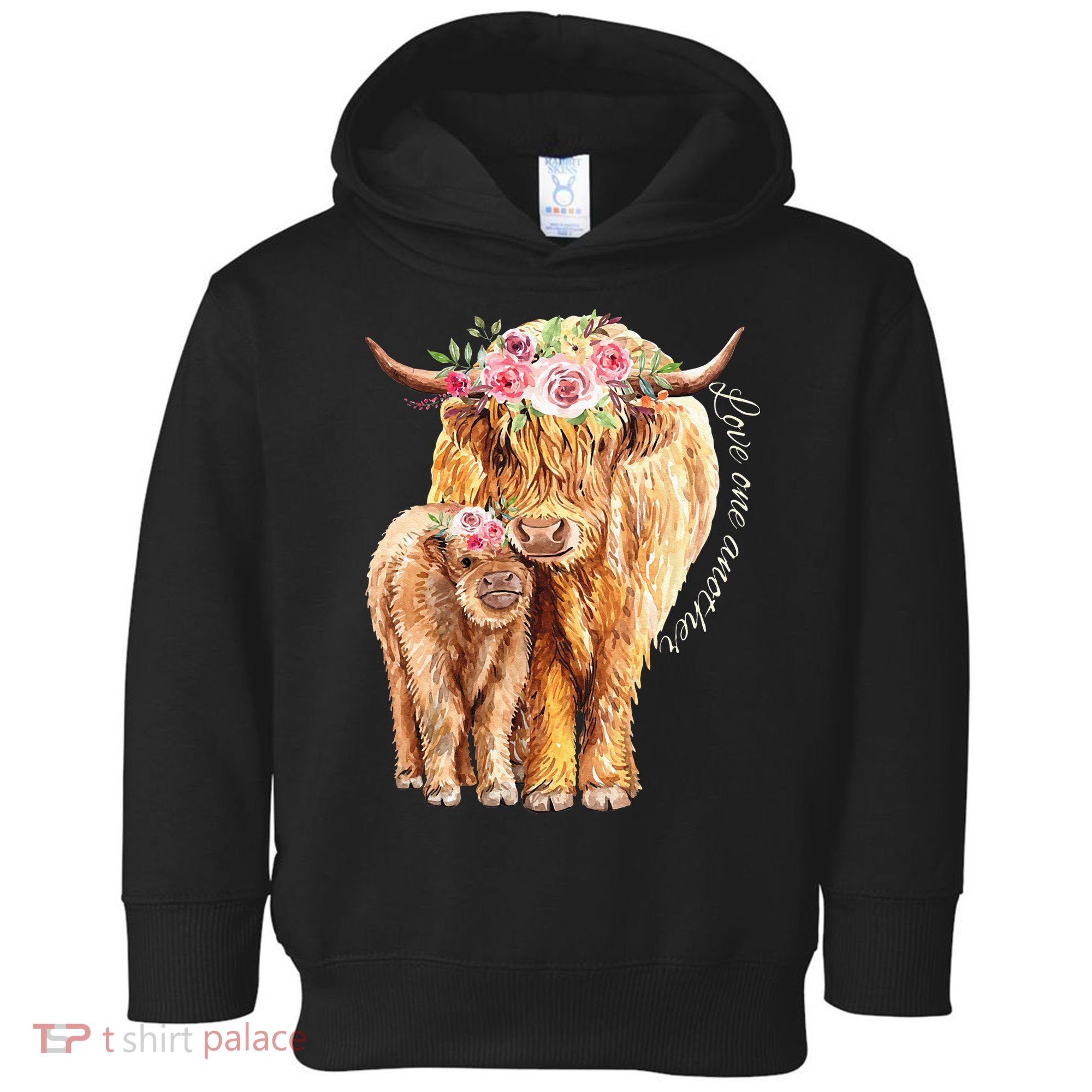Highland Cattle Lover Cow Calf Farm Love One Another Cute Toddler Hoodie