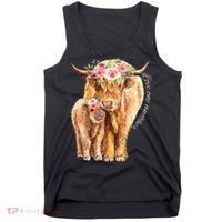 Highland Cattle Lover Cow Calf Farm Love One Another Cute Tank Top thumb 0