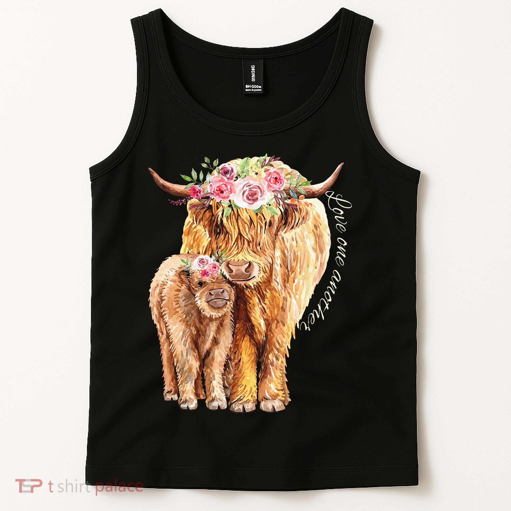Highland Cattle Lover Cow Calf Farm Love One Another Cute Tank Top