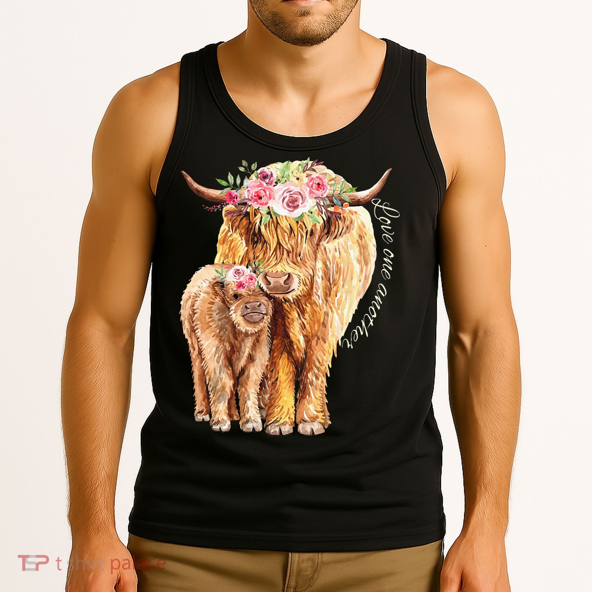 Highland Cattle Lover Cow Calf Farm Love One Another Cute Tank Top