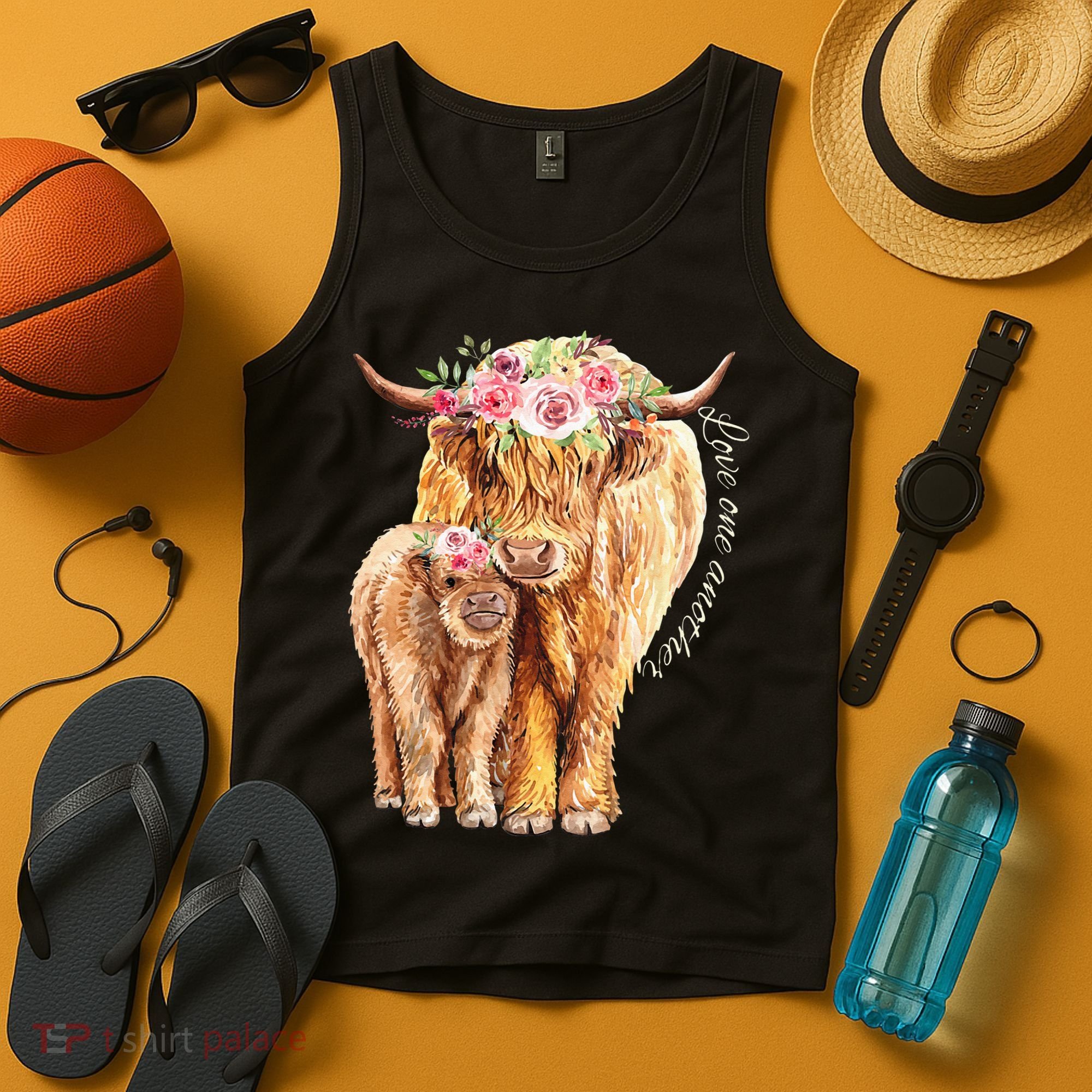 Highland Cattle Lover Cow Calf Farm Love One Another Cute Tank Top