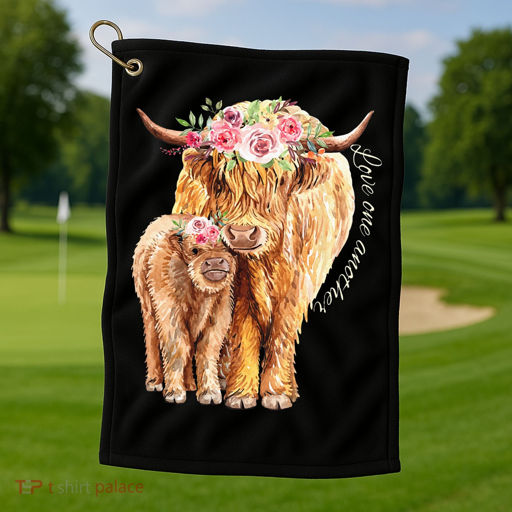 Highland Cattle Lover Cow Calf Farm Love One Another Cute Golf Towel