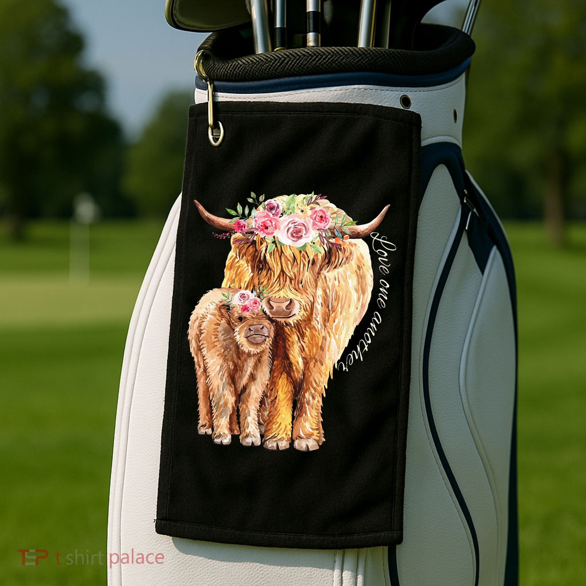 Highland Cattle Lover Cow Calf Farm Love One Another Cute Golf Towel