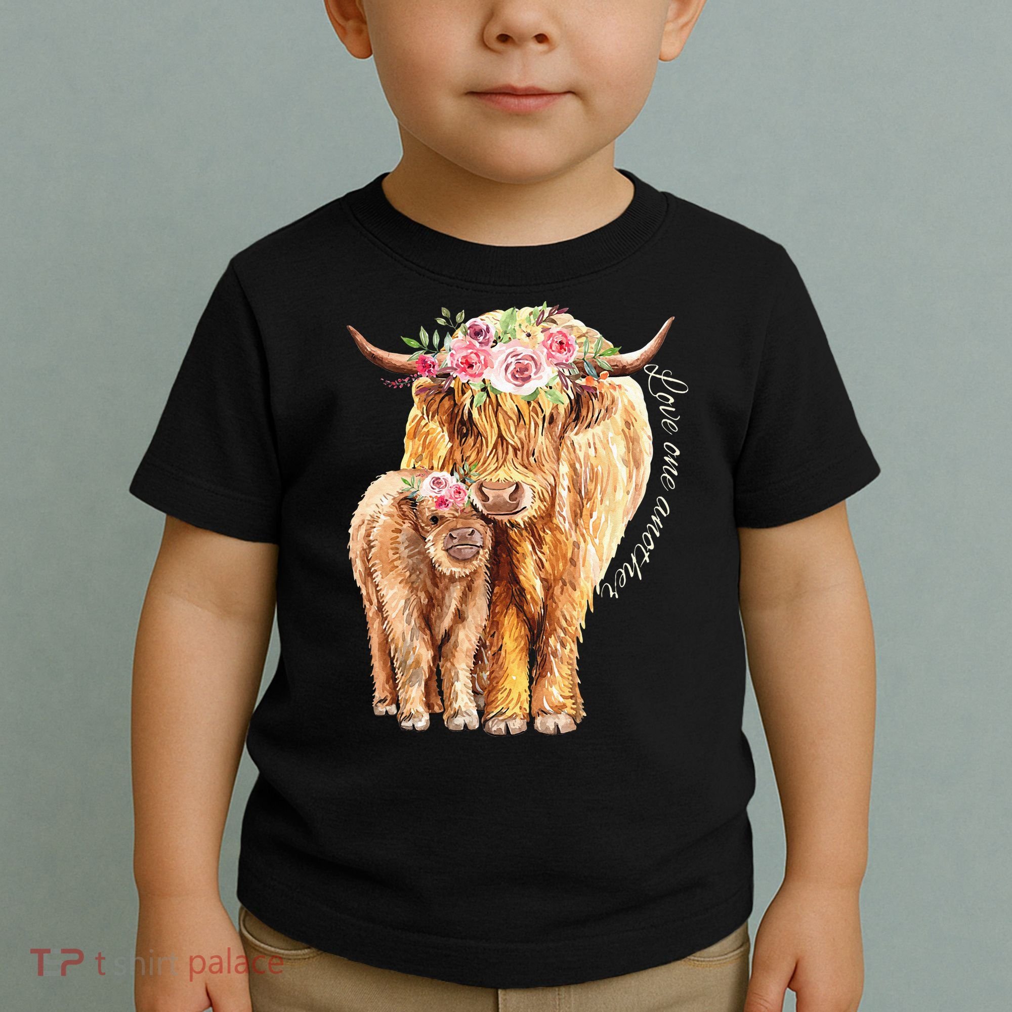 Highland Cattle Lover Cow Calf Farm Love One Another Cute Toddler T-Shirt