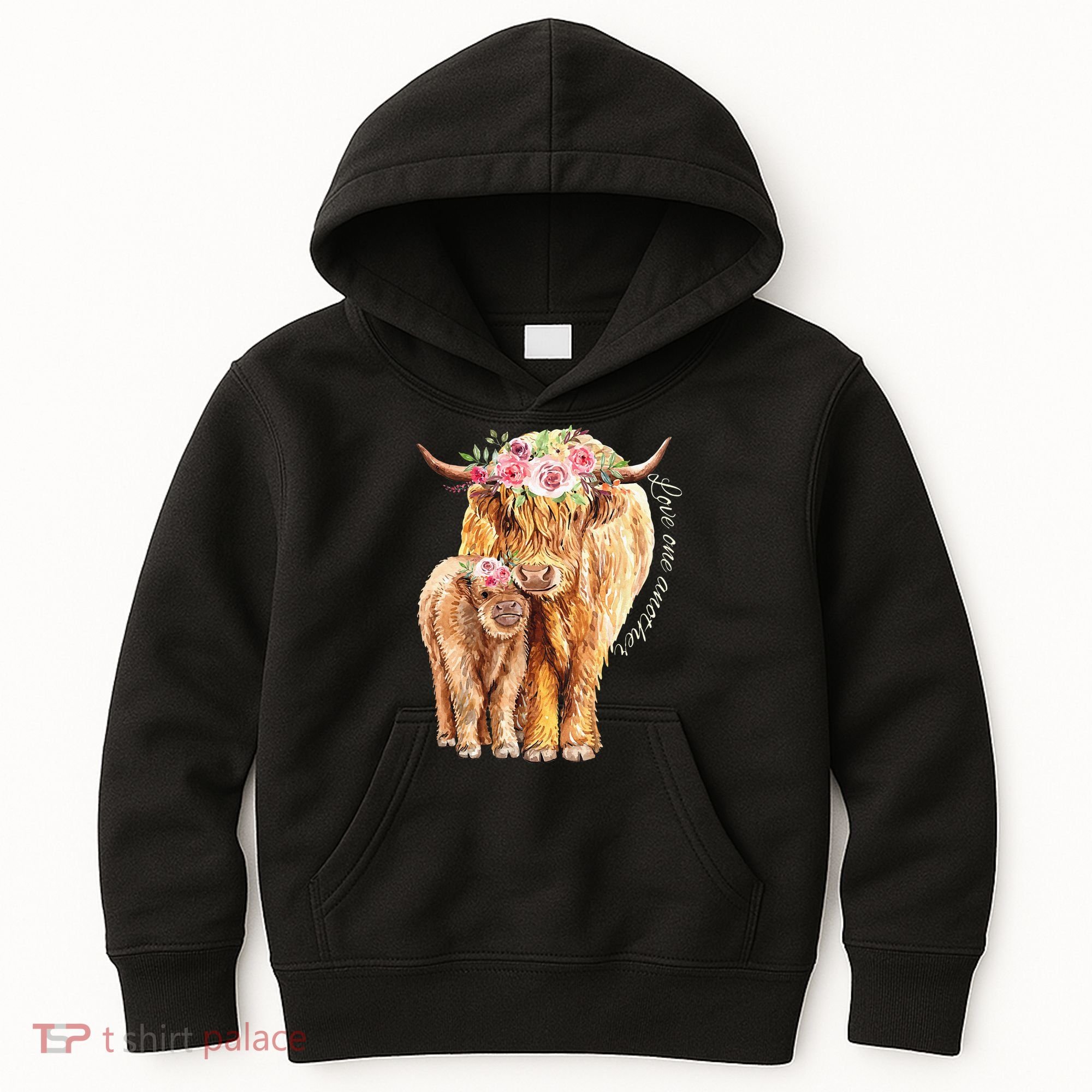 Highland Cattle Lover Cow Calf Farm Love One Another Cute Kids Hoodie