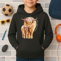 Highland Cattle Lover Cow Calf Farm Love One Another Cute Kids Hoodie thumb 2
