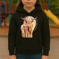 Highland Cattle Lover Cow Calf Farm Love One Another Cute Kids Hoodie thumb 3